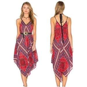 NWT Band of Gypsies halter v-neck Dress in blue and red size XS